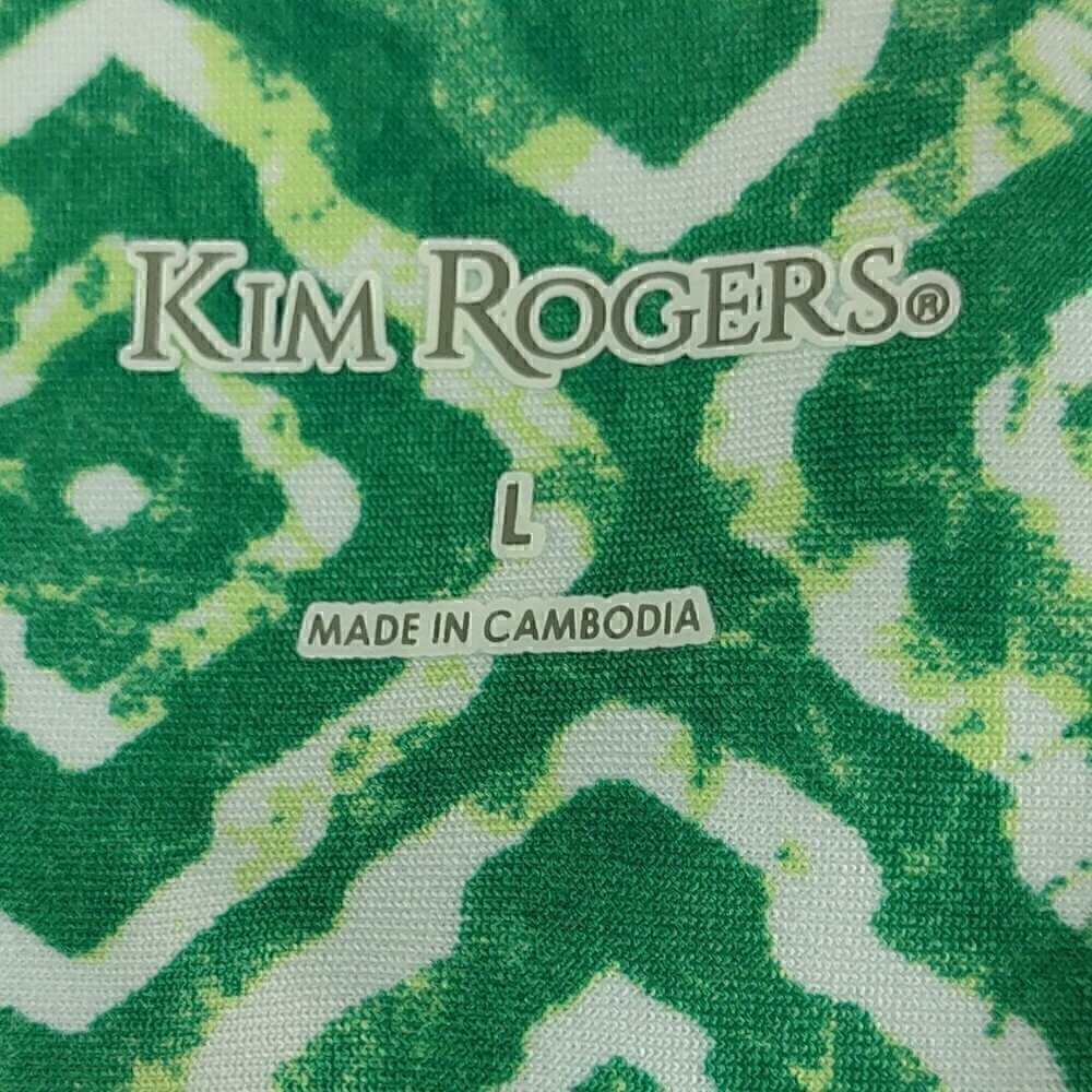 Kim Rogers Green White Geometric Sheath Midi Dress Stretch Elbow Sleeve L - Picture 9 of 10